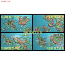 Scanned image exquisitely carved picture pine crane plum orchid bamboo chrysanthemum peacock ancient building four-season flowers peony peacock flower and bird GT6T5
