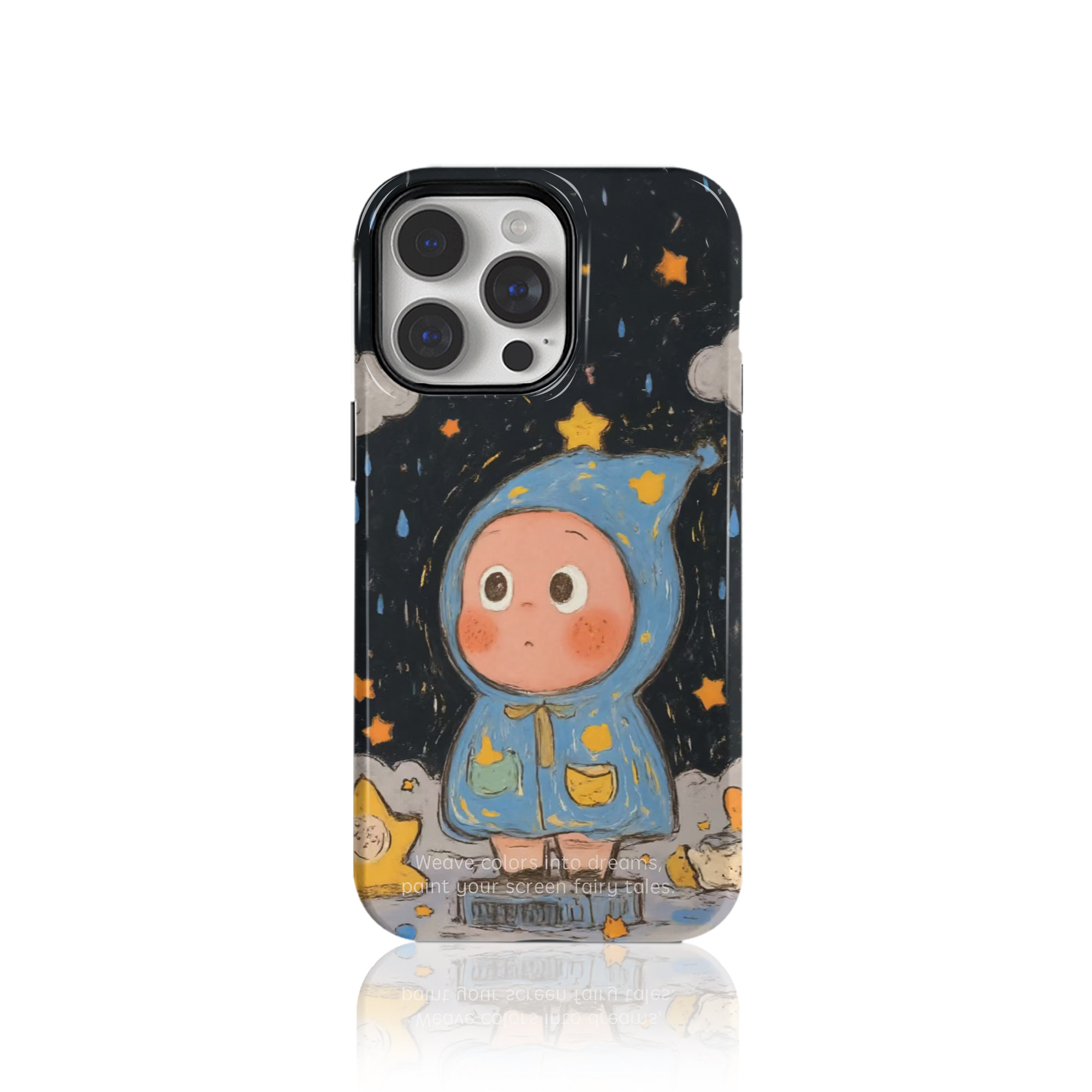 Cute Cartoon Character Blue Raincoat with Stars and Clouds iPhone Case