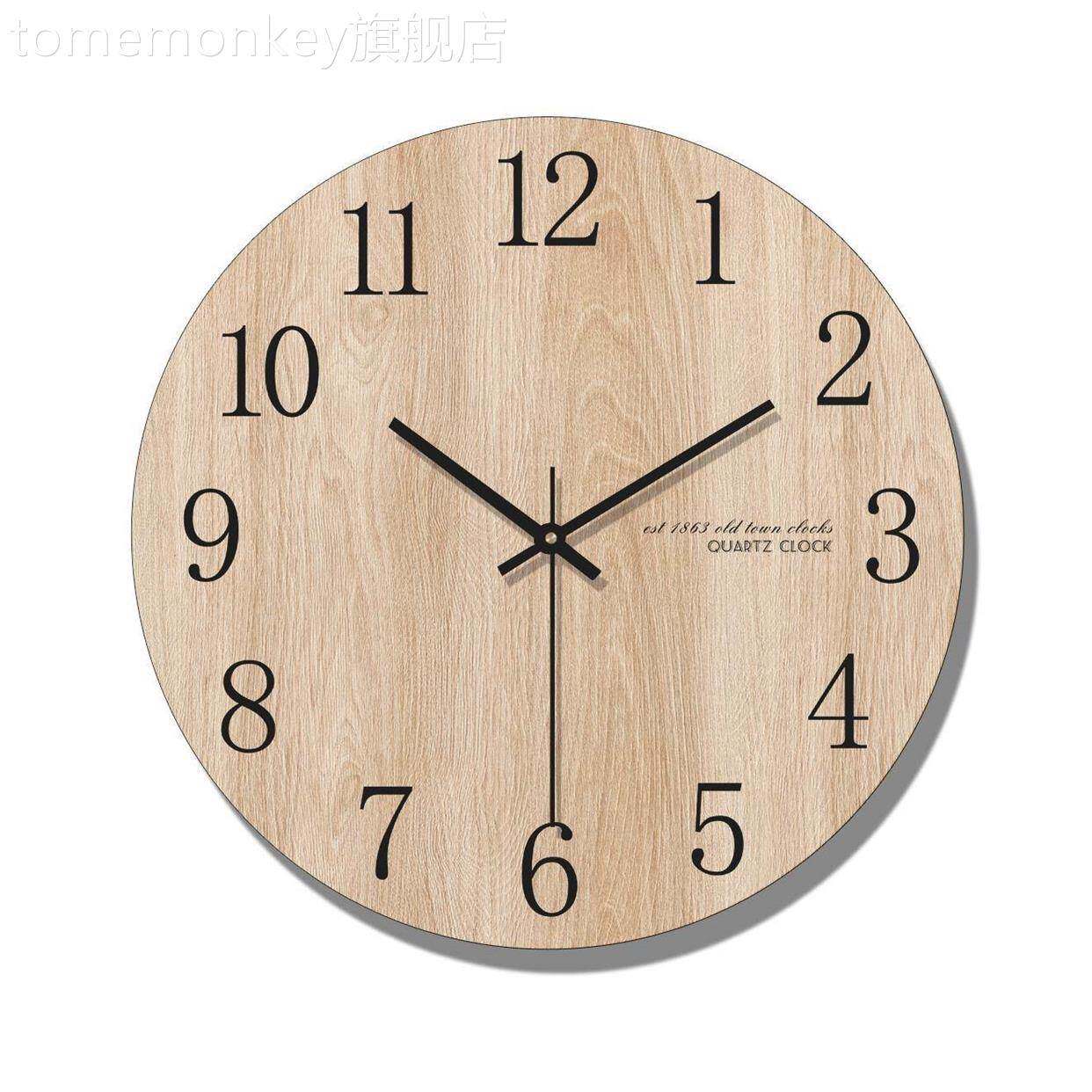 Simply modern Japanese small freshly colored hall log clock round bedroom decorated wall clock silent wooden clock