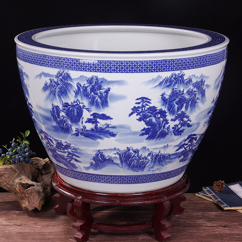 Jingdezhen ceramic fish tank large fish pot bowl lotus flower tank turtle koi tank home decoration landscaping ornaments