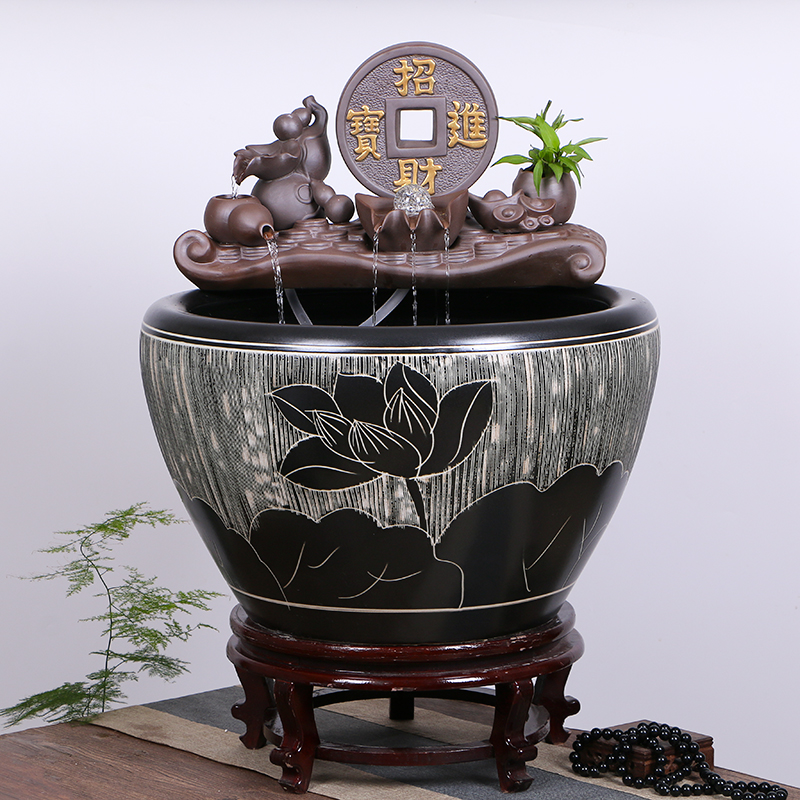 Jingdezhen ceramic fish tank flowing water fountain home lotus tank large fish tank koi tank living room landscaping ornaments - Taobao