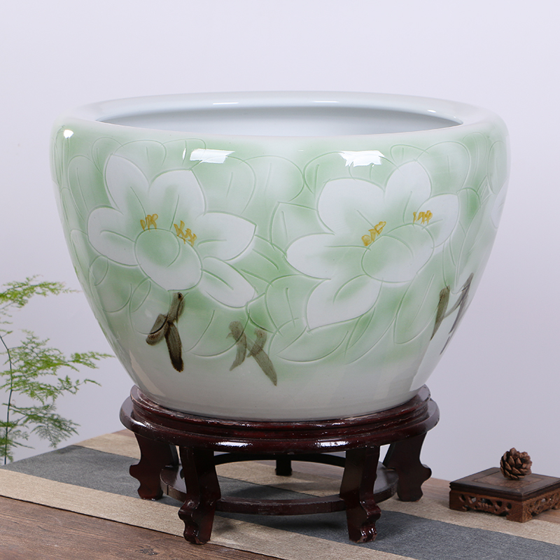 Jingdezhen fish tank ceramic fish basin large water lily lotus tank home koi turtle tank living room floor landscaping