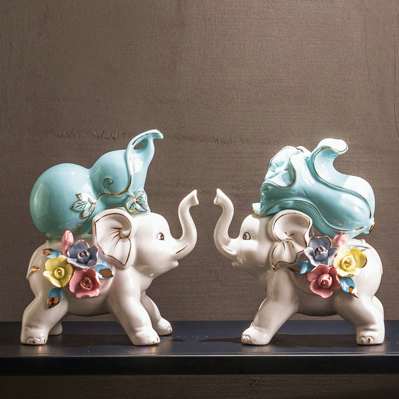 Ceramic elephant decorations a pair of lucky porch creative home living room modern minimalist TV wine cabinet decorations small