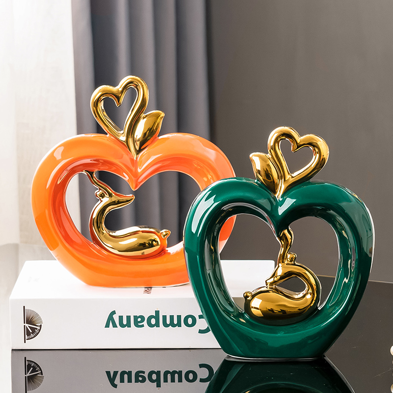 Simple modern home living room TV cabinet wine cabinet dining table decoration light luxury high-end porch ceramic apple decoration