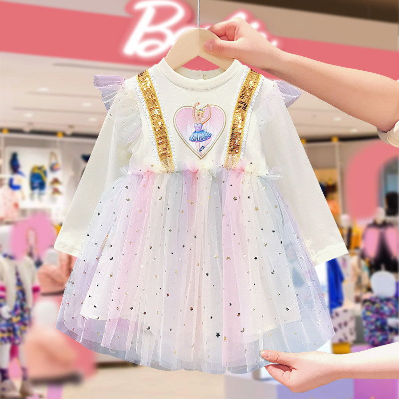Barbie BARBIE Children Princess Dress 2022 Spring Dress Girl Foreign Dress Spring Autumn New Girl's Dress