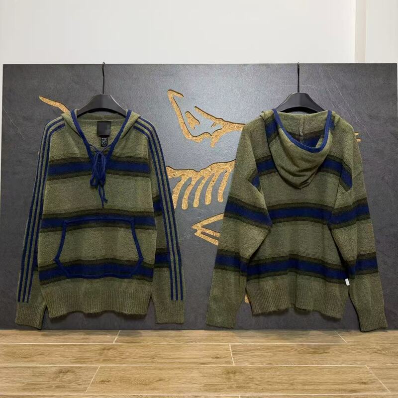 Top-Notch Quality, Same Style as Edison Chen and Ouyang Nana, Muse-Style Striped Sports Pullover Hooded Versatile Knit Sweater Top-Notch Quality, Same Style as Edison Chen and Ouyang Nana, Muse-Style Striped Sports Pullover Hooded Versatile Knit Sweater