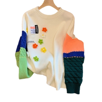 Three-dimensional small flower fashionable embroidered sweater for women 2022 spring lazy design personalized color matching gentle sweater