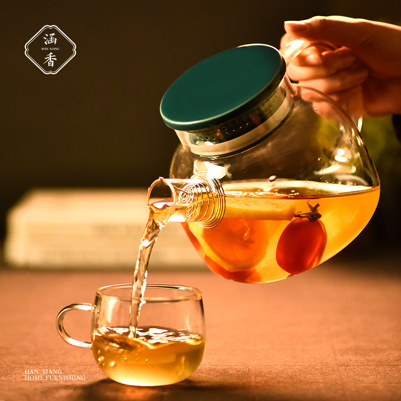 Flower teapot candle heating set net red fruit teapot boiling teapot light luxury retro glass health teapot