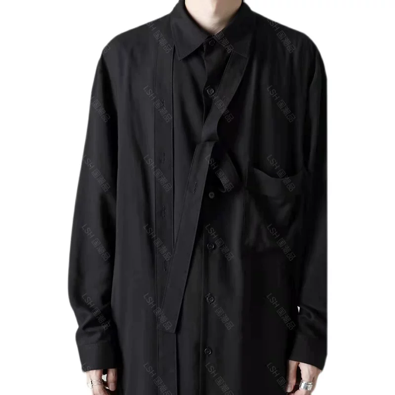 LLFYohji Yamamot Yamamoto 21AW cotton free long sleeve tie shirt black mid-length