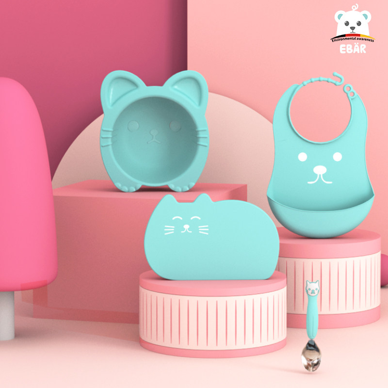 EBAR Children's Kindergarten Tableware Package Baby Silicone Set Different Dish Supporting Bowl Newborn Baby Gift