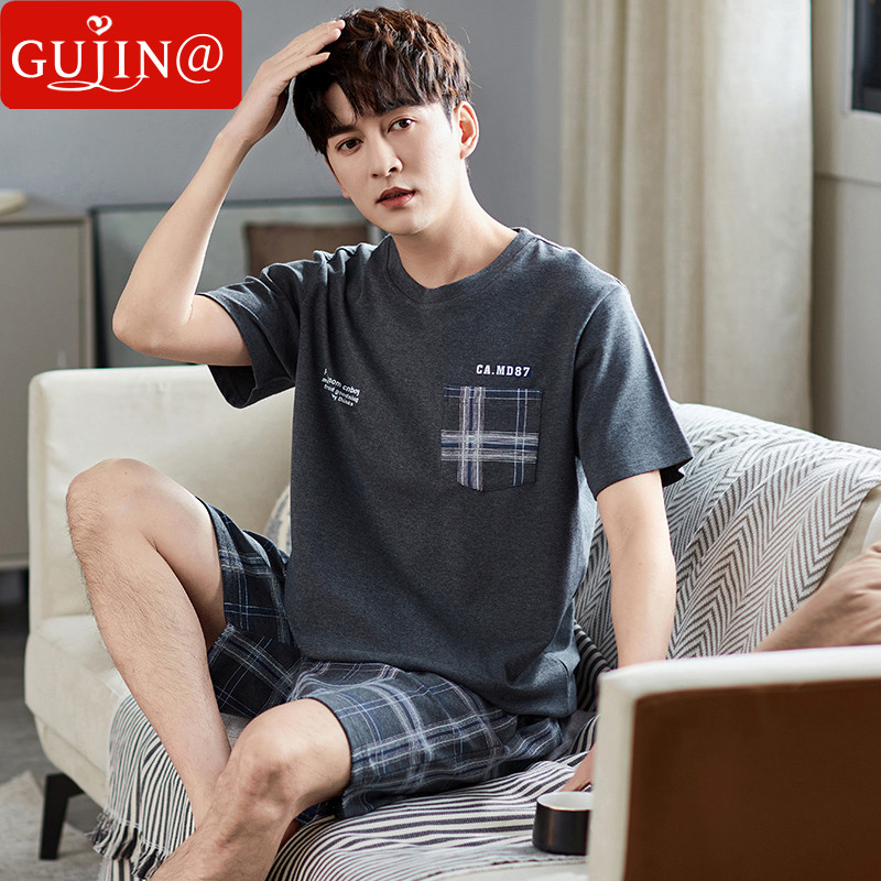 Gujin@Pajamas men's summer short-sleeved shorts 2022 summer thin section plus size loose home service suit