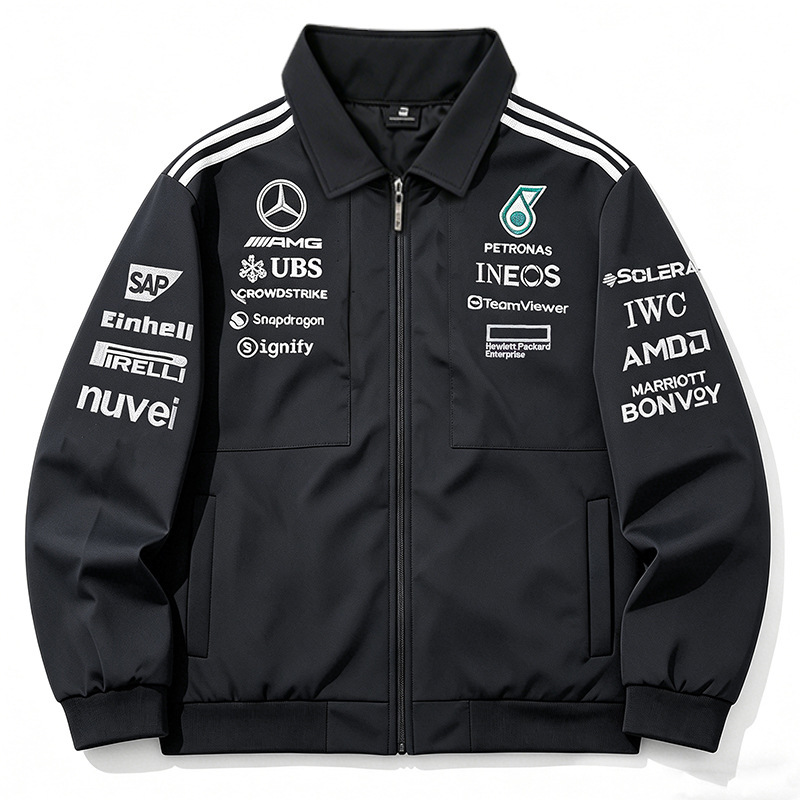Vuu Racing F1 Formula Team Multi-Logo Embroidered Collaboration Russell Zip-Up Jacket Gali Same Style Trendy