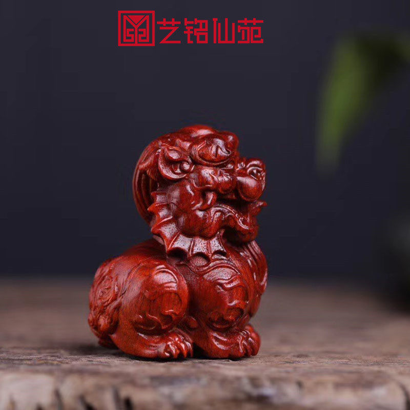 Zambian blood sandalwood handle piece lucky Pixiu wooden mahogany play pendant
