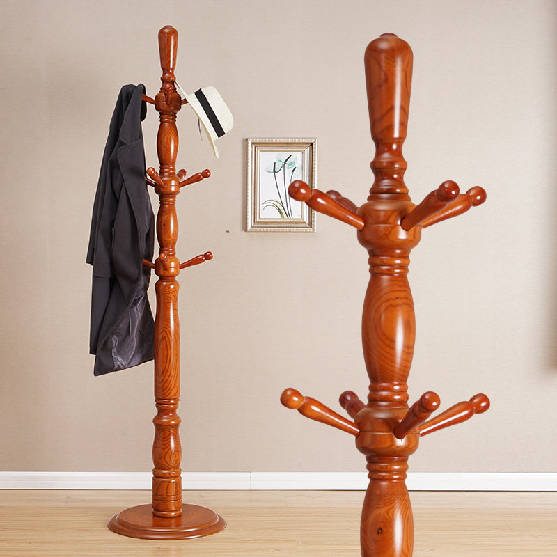 Solid wood hanger home hanging clothes into the door floor bedroom coat rack vertical hanger rod Chinese living room hanger