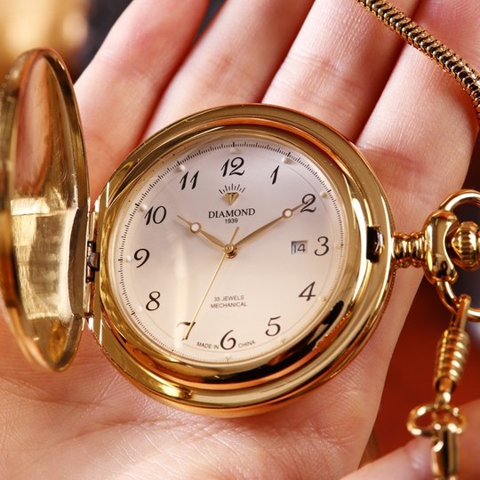 上海钻石牌怀表男款全自动机械手表复古学生翻盖大数字男女夜光表