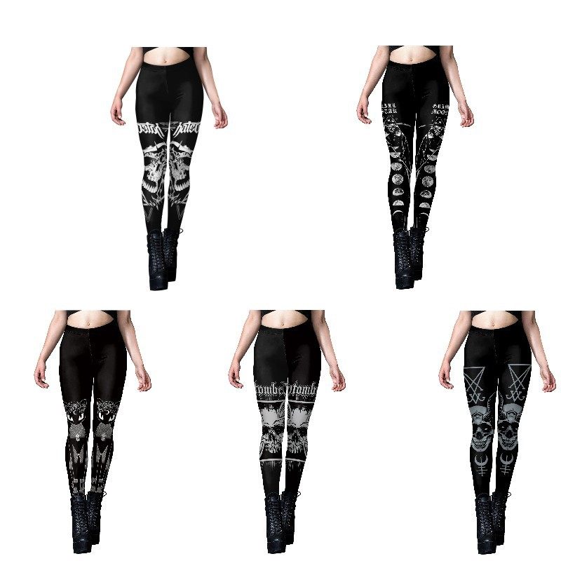 New womens printed yoga tight fitness punk style leggings-Ta