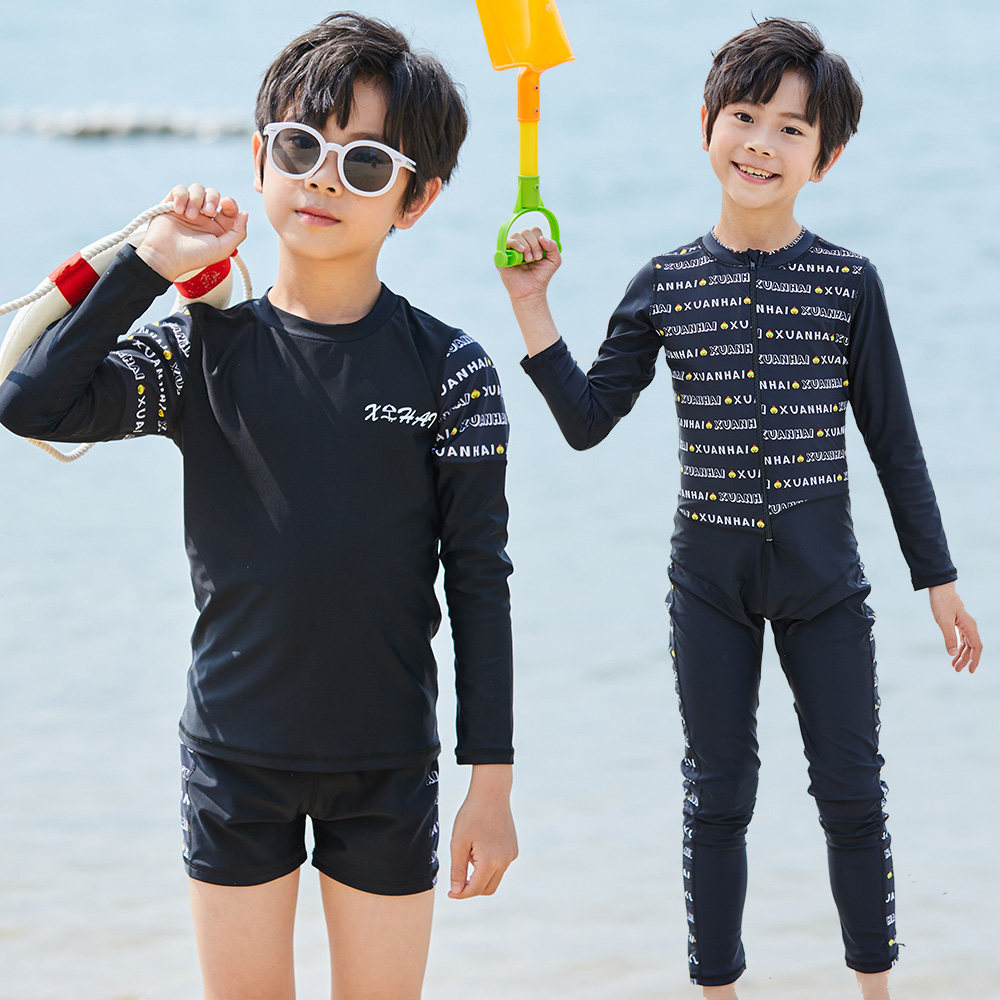 Children's swimsuit boys swimsuit middle and big children's sunscreen long-sleeved swimming trunks suit youth fat plus size split swimsuit