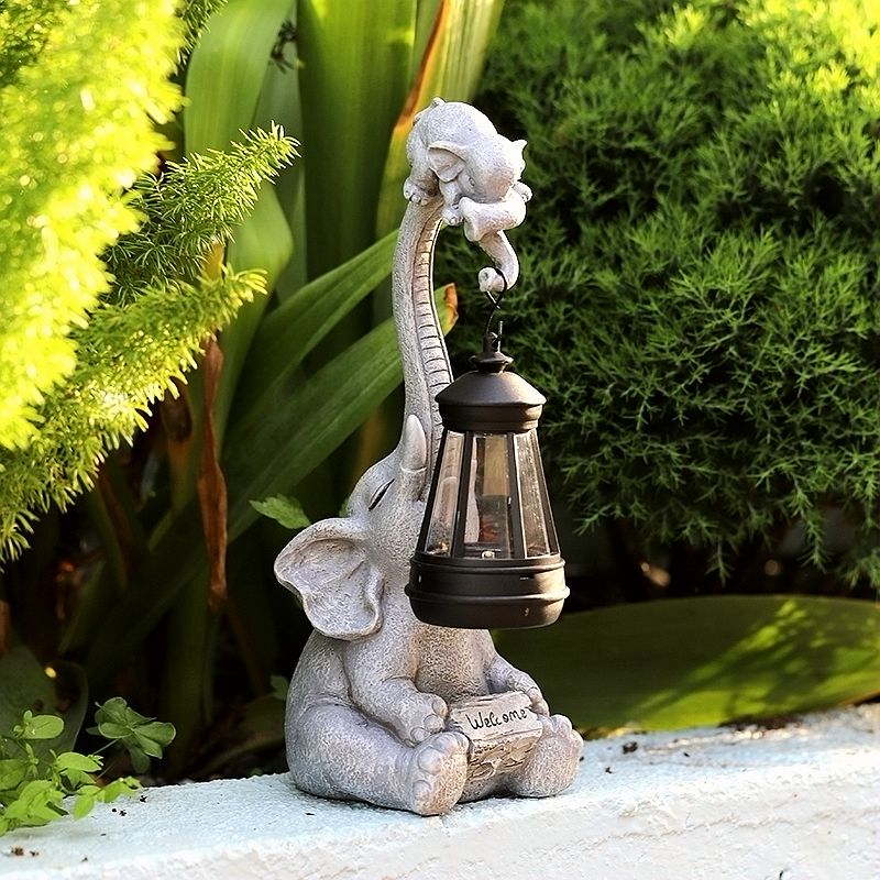 Creative Elephant Mother and Child Solar Warm Light Lamp Ornaments for Villa Courtyard, Homestay, Garden, Balcony, Night Light Decorations
