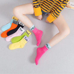 Day of the week socks for women in autumn and winter colorful letter stitching 7-day socks Korean version solid color sports college style cotton socks for women