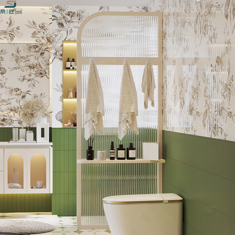 Rust-Proof Aluminum Alloy Bathroom Toilet Partition with Long Glass Hooks and Storage Space