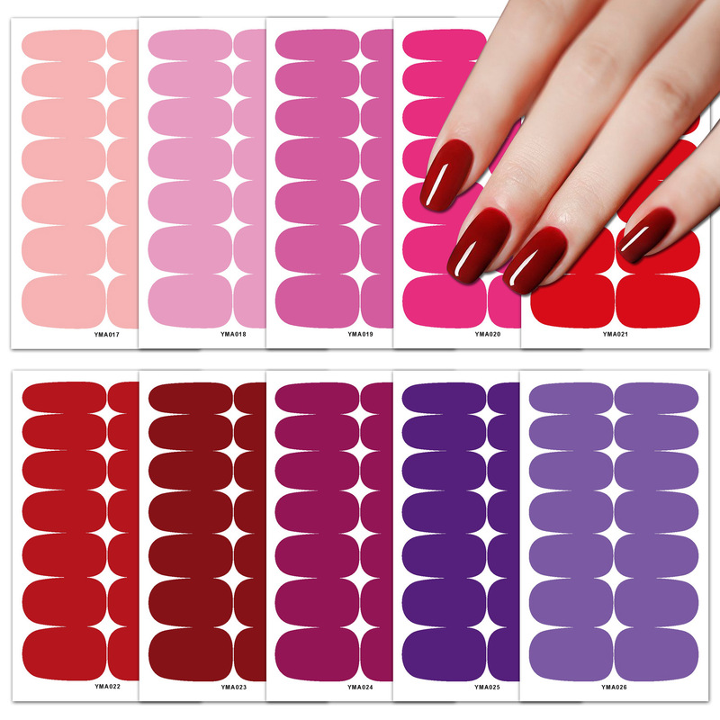 Solid Color Semi-Baked Nail Stickers, Popular Color-Covering, Brightening, Full-Cover Waterproof, Long-Lasting, Peelable, Simple Nail Polish Film