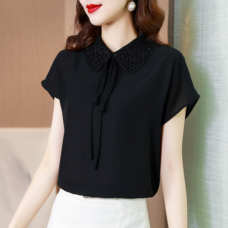 Temperance doll with snow spinning shirts women summer 2023 new black gas lady shirt summer dress short sleeve coat