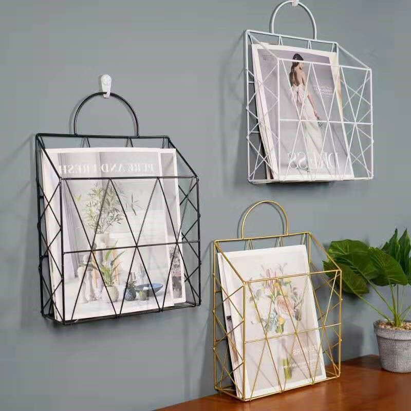Nordic Ins Iron Art Wall-mounted Bookshelves Newspaper Shelf Storage Floor Shelves Hanging Basket Wall Bookshelves