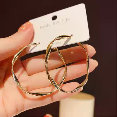 European and American exaggerated circle metal ear ring female Korean temperament big circle s925 silver pin personality wild Net red earrings