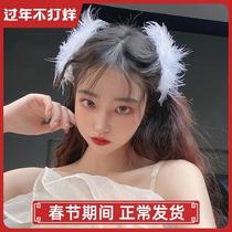 Feather headdress hair carson fairy super fairy beautiful hairpin side clip girl Japanese cute antique Han clothing hair accessories
