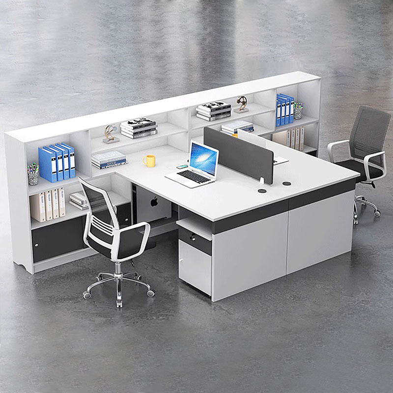 Simple and Modern White Office Desk for Staff, Financial Office Staff Sitting Opposite Each Other, 4-Person Computer Desk and Chair Set
