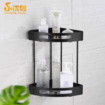 Cross-border stainless steel tripod black thickened storage rack bathroom bathroom rack wall-mounted double-layer storage rack wall