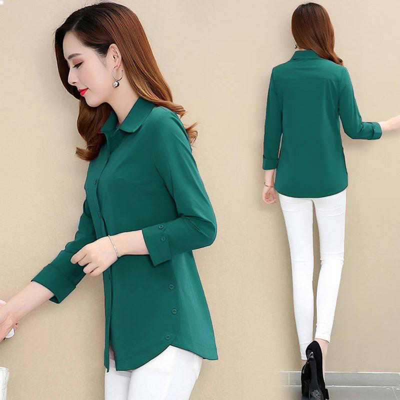 Women's Long-Sleeved Shirt, New Spring and Autumn Style, Elegant Mother's Clothing, Age-Reducing, Stylish, Plus Size, Tummy-Covering, Solid Color Shirt Women's Long-Sleeved Shirt, New Spring and Autumn Style, Elegant Mother's Clothing, Age-Reducing, Stylish, Plus Size, Tummy-Covering, Solid Color Shirt
