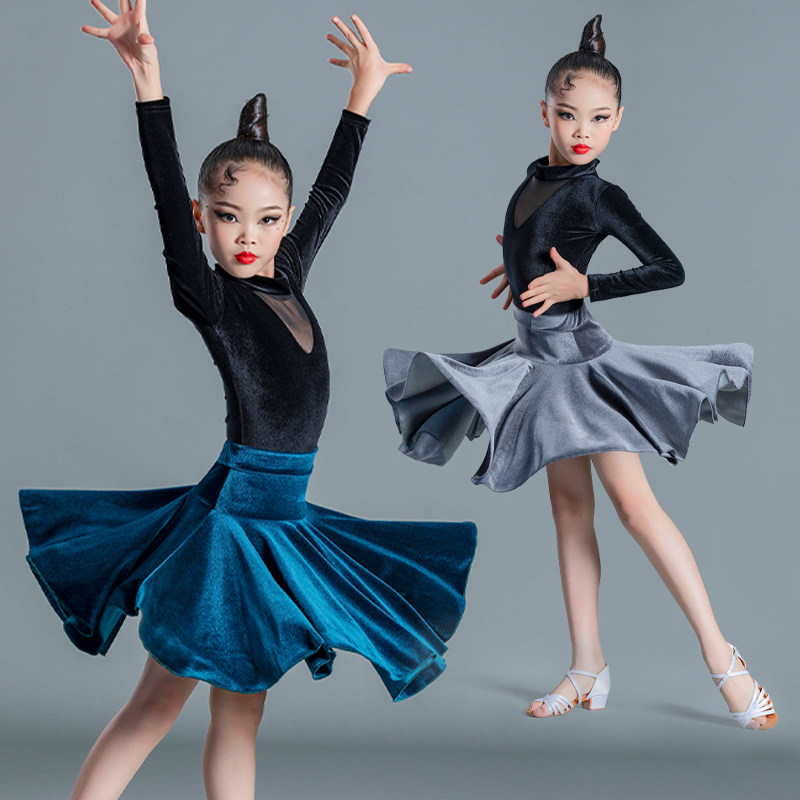 Latin Dance Girls New Autumn Young Children Two Pieces of Art Competition Regulating Performance Dress Latin Dance Costume