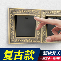86 type switch socket panel with an open - cut panel porous household retro - wind backprinted five - hole wall power supply