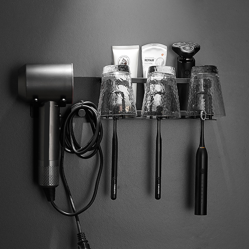 Hair dryer bracket free of punch multifunction integrated bathroom toothbrush cup accommodating shelf wall-mounted make-up room shelve