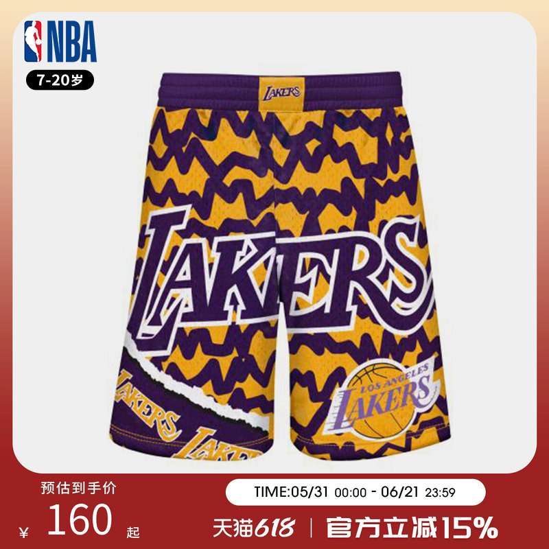 Nba Los Angeles Lakers Youth American Street Casual Sports Graffiti Printed Shorts Purple Gold