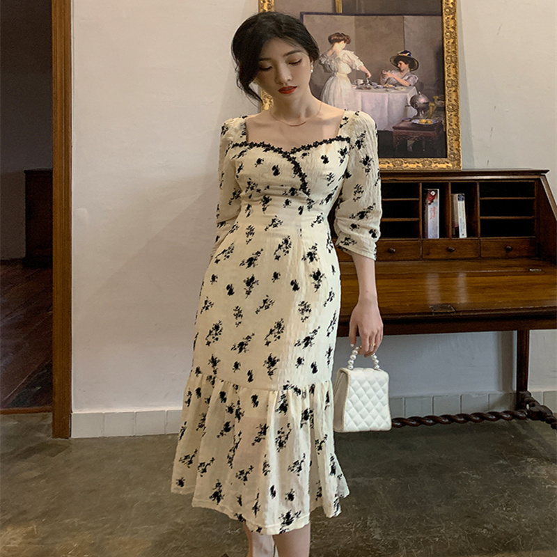 【爆款返场】法式复古碎花连衣裙女蕾丝过膝