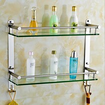 Bathroom 304 stainless steel mirror front shelf Bath toilet shower room Double glass shelf Bathroom wall hanging