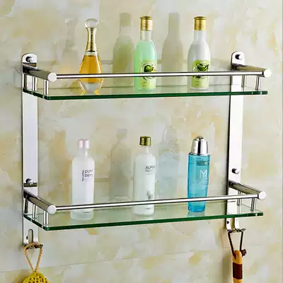 Bathroom 304 stainless steel mirror front rack Bath dressing room shower room double glass shelf bathroom wall hanging