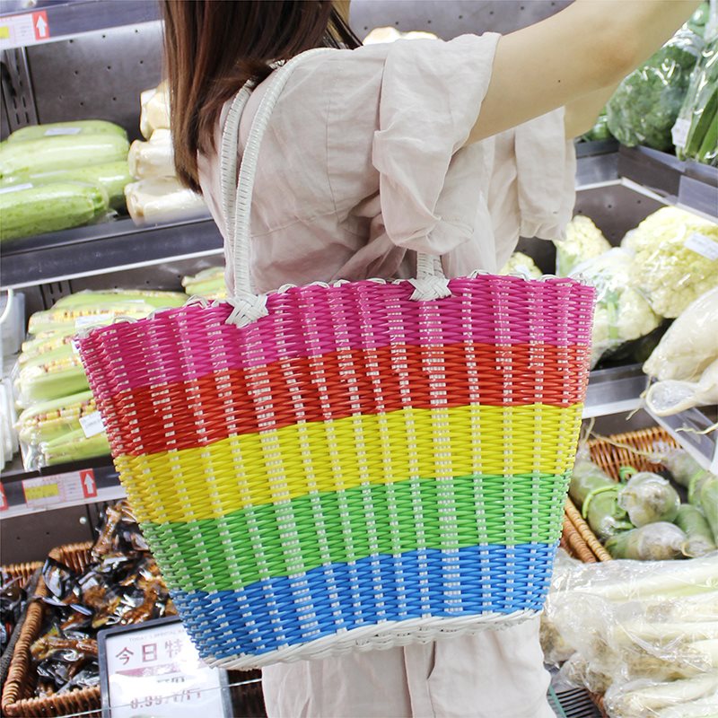 Spring picnic basket ins hand basket food basket woven storage basket shopping fruit gift plastic rattan basket