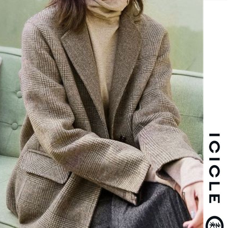 2022 autumn and winter new wool retro long-sleeved suit icicle Zhihe style double-sided wool coat