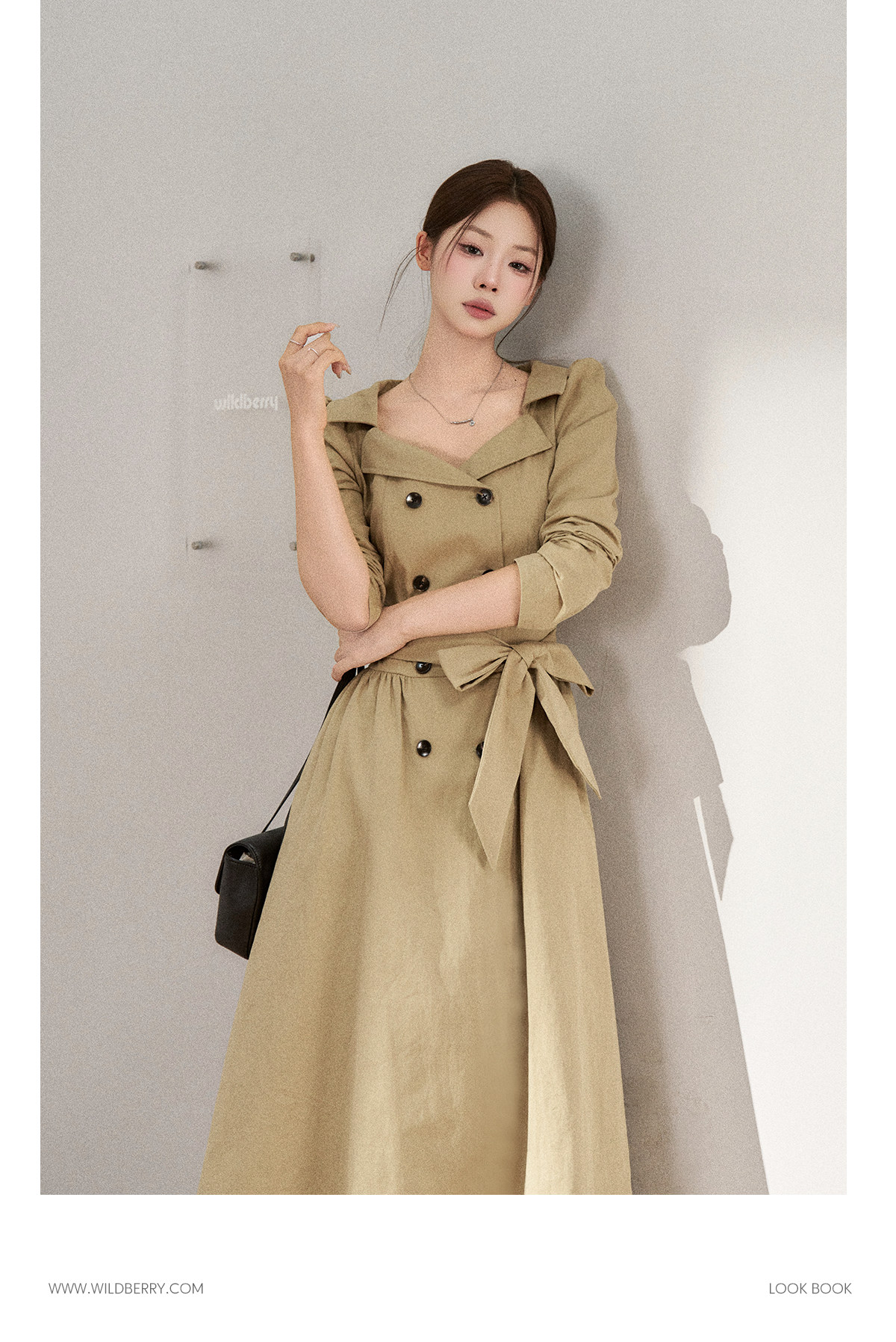 Wildberry Khaki Trench-Style Belted Midi Dress