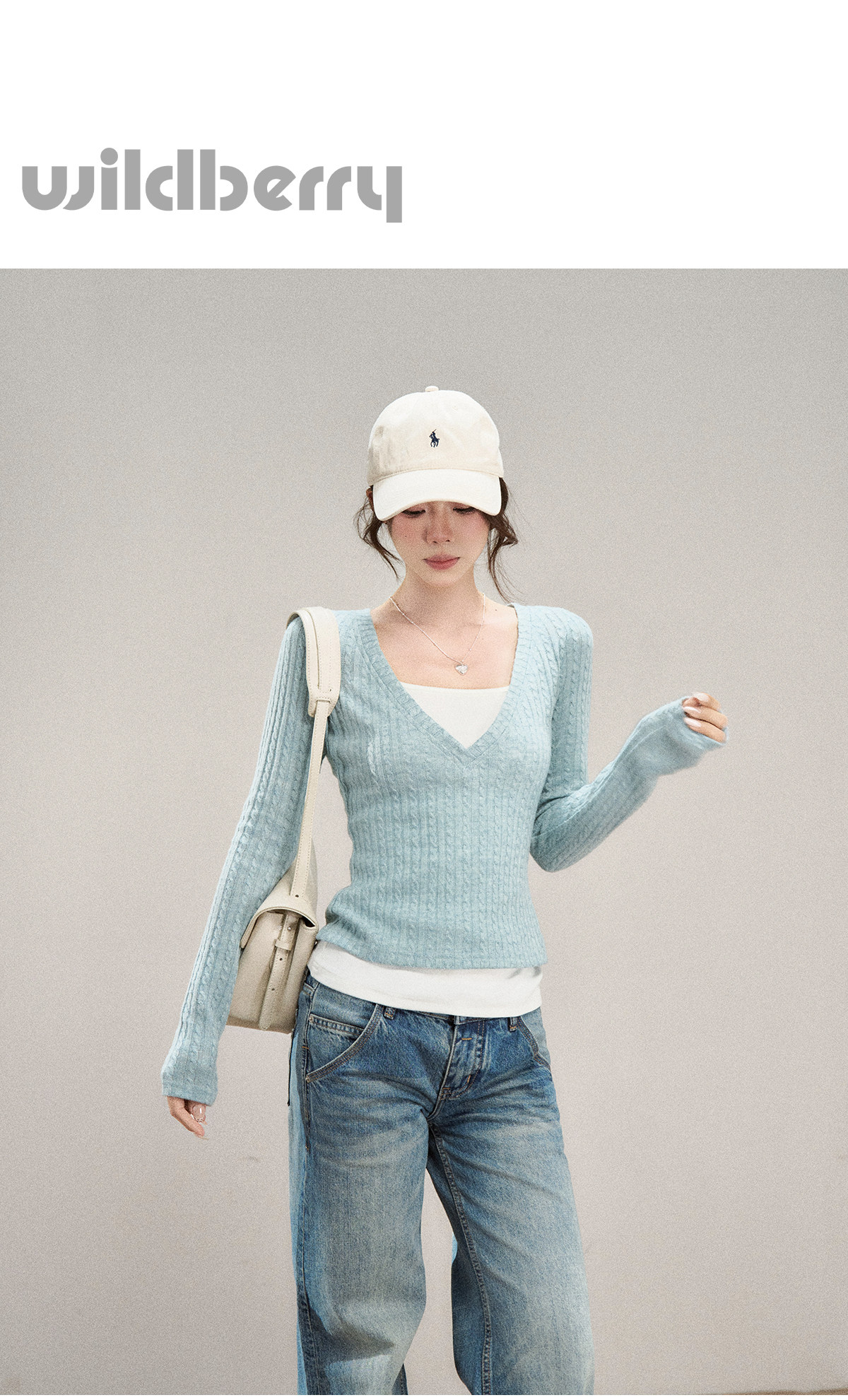 Wildberry Faux Two-Piece V-Neck Ribbed Knit Top