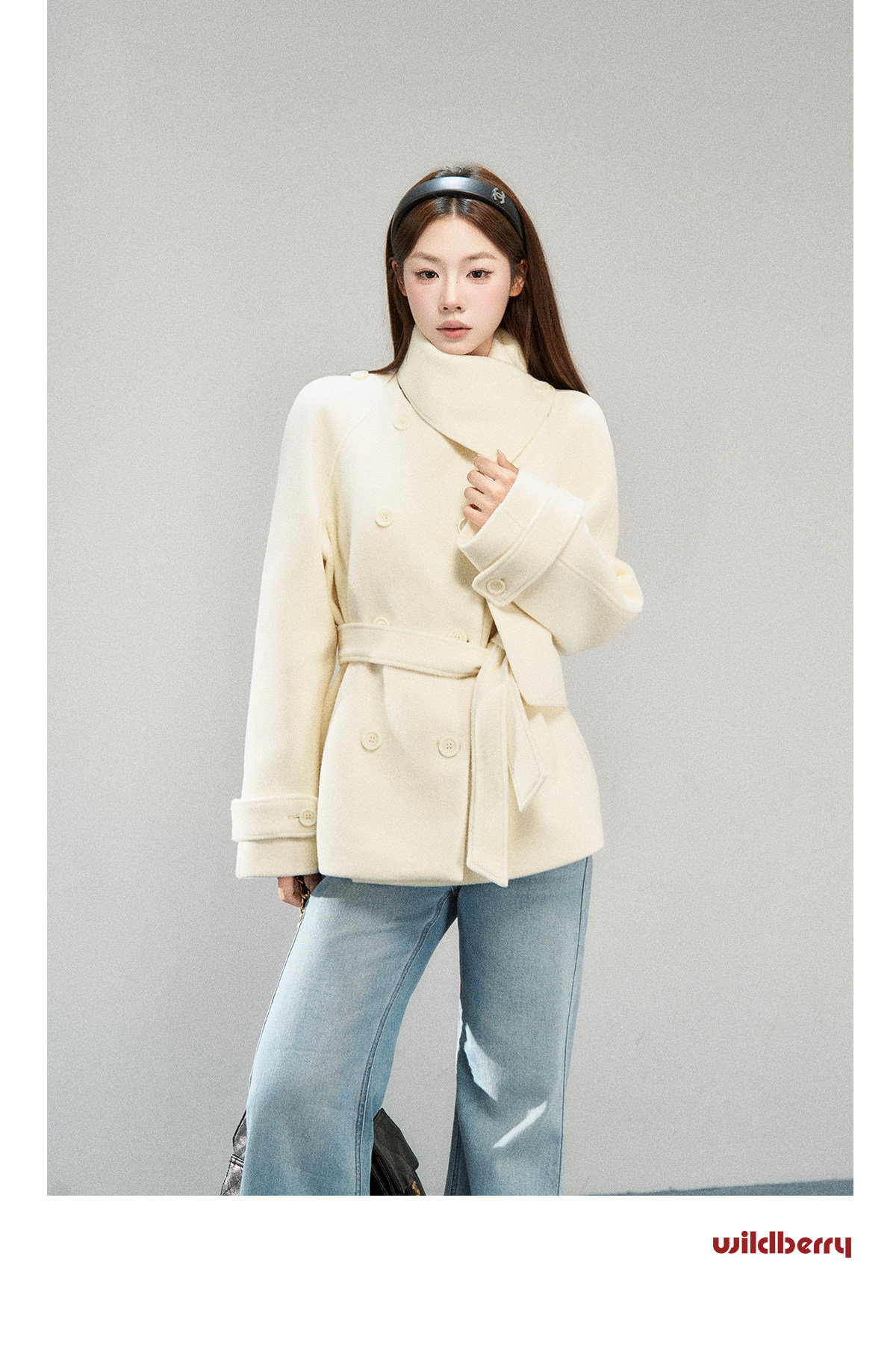 Wildberry Scarf-Collar Tie-Waist Short Coat