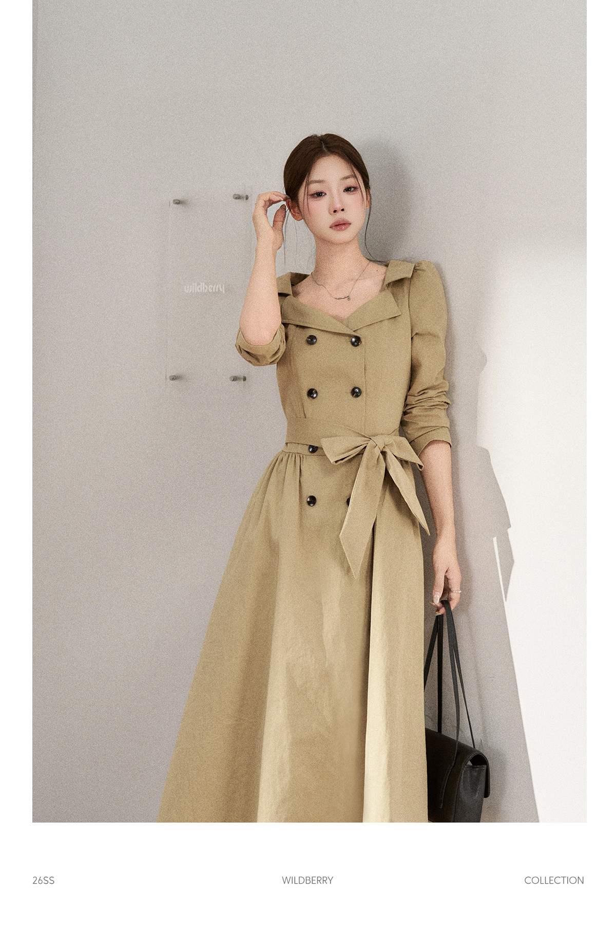 Wildberry Khaki Trench-Style Belted Midi Dress