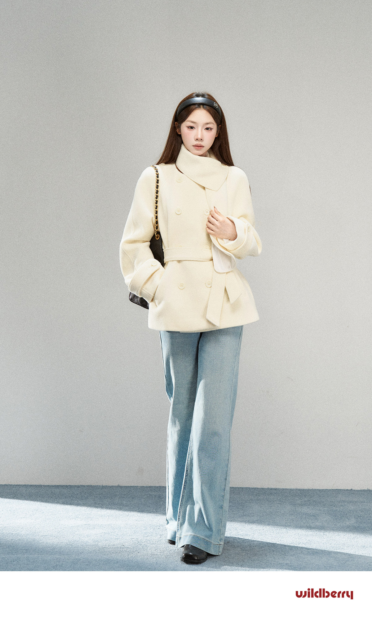 Wildberry Scarf-Collar Tie-Waist Short Coat