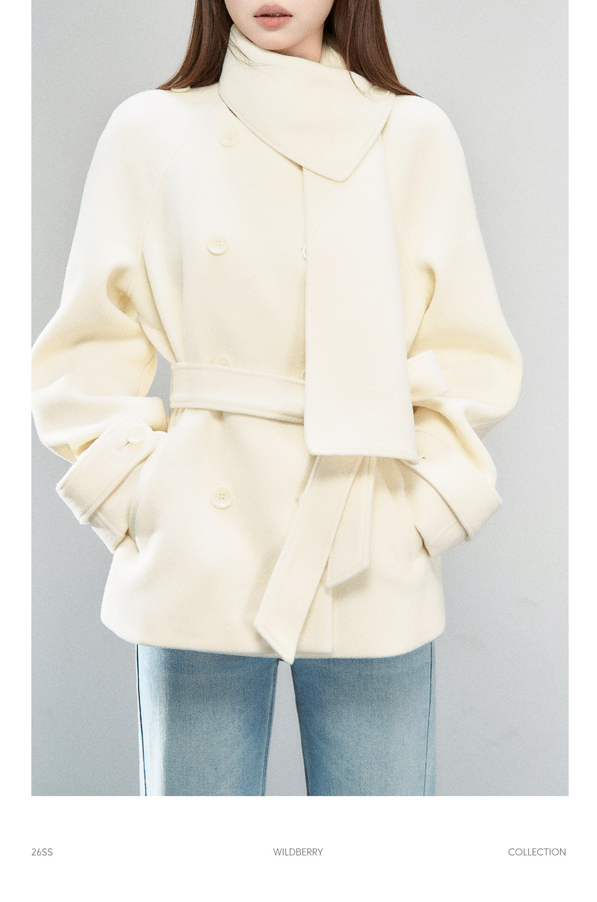 Wildberry Scarf-Collar Tie-Waist Short Coat