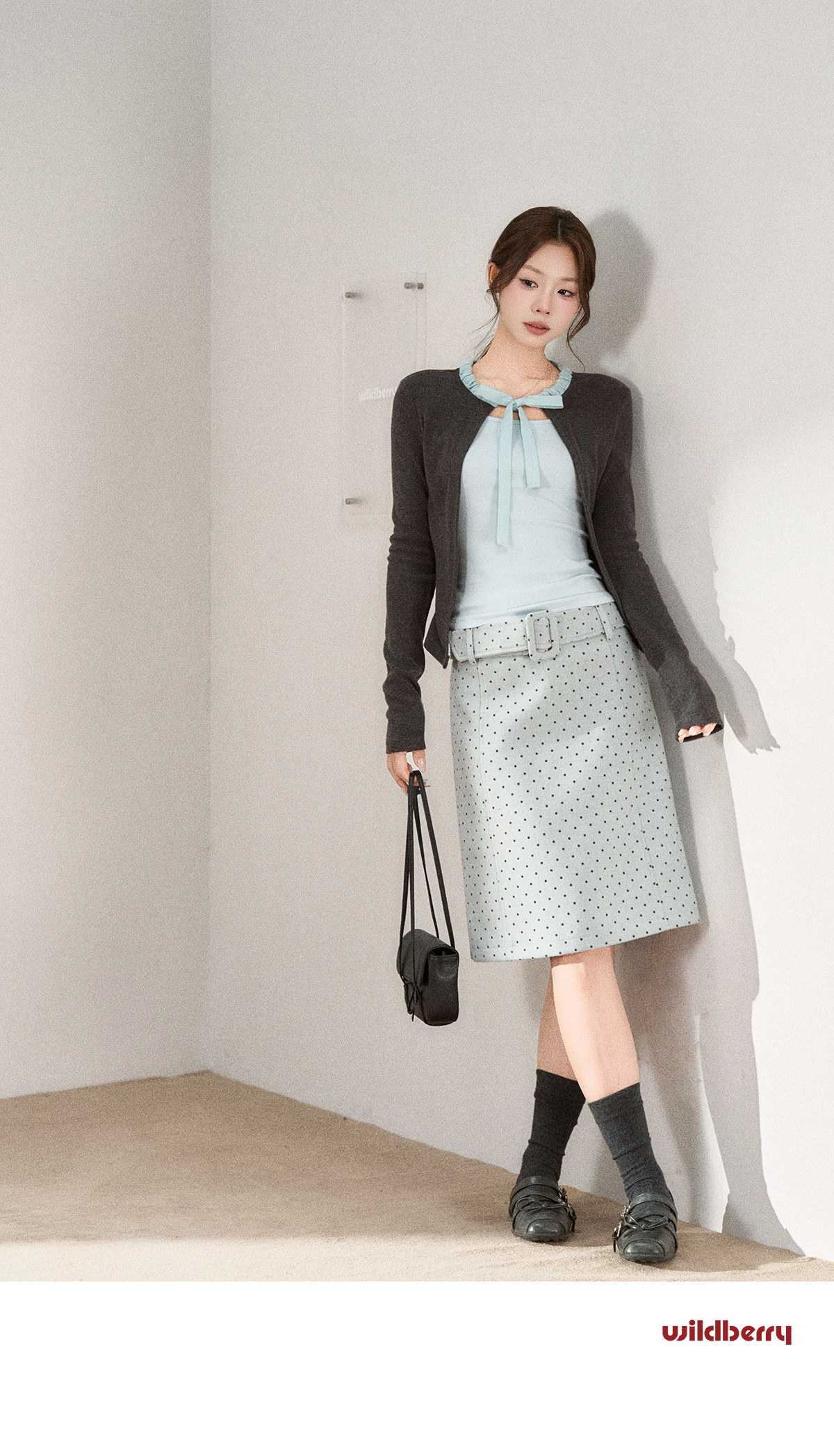 Wildberry Polka Dot Belted A-Line Midi Skirt
