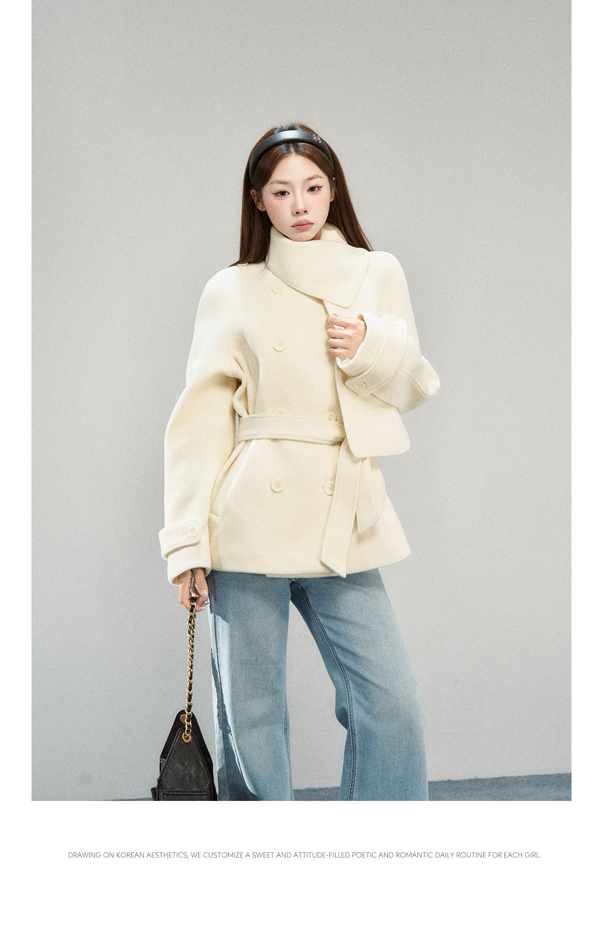 Wildberry Scarf-Collar Tie-Waist Short Coat