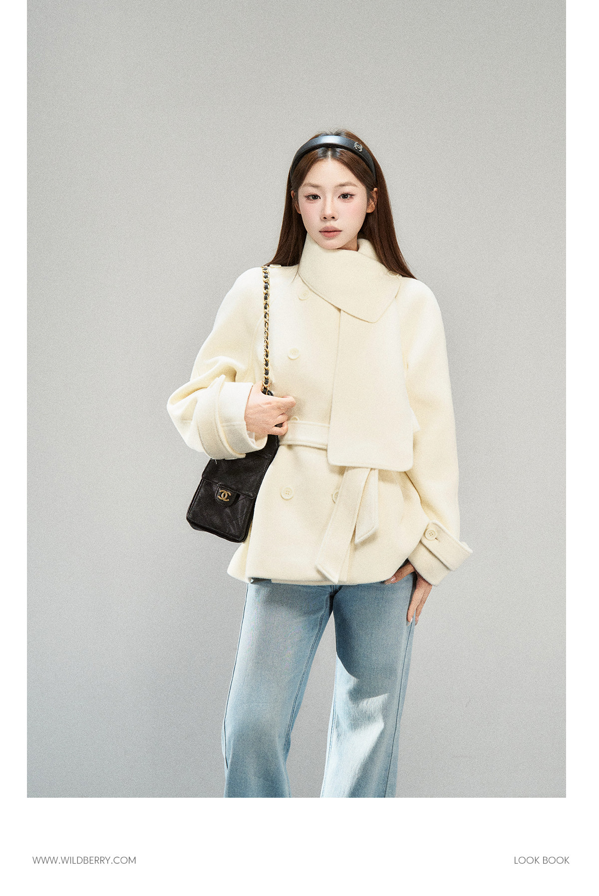 Wildberry Scarf-Collar Tie-Waist Short Coat